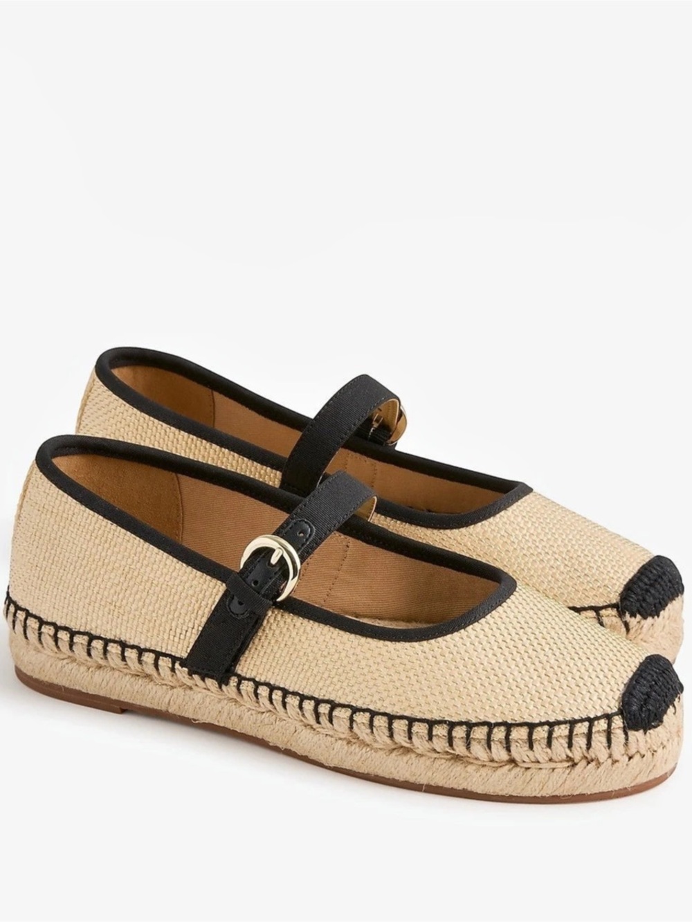 J.Crew Canvas Espadrille Mary Jane Espadrille Mary Jane Flats in Beige &metallic